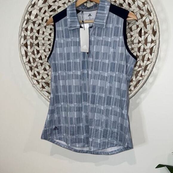 adidas Tops - Adidas blue and white sleeveless golf or tennis polo size small NWT